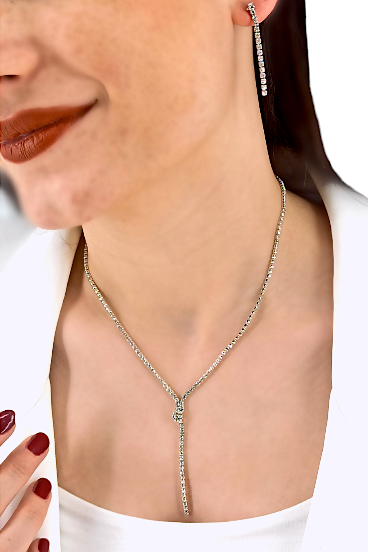 Premium Abiye Taşlı Su Yolu Kolye Küpe Set 