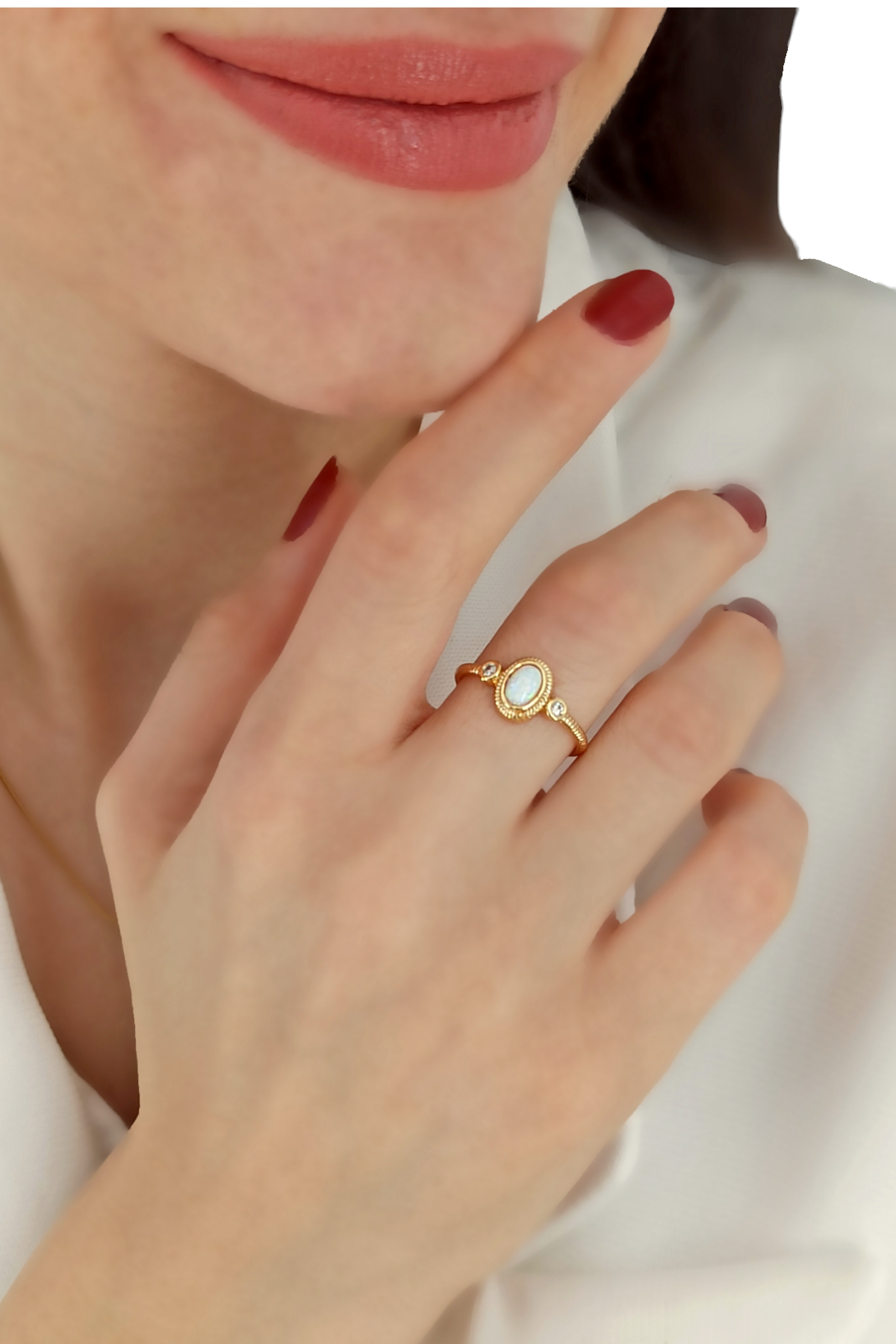 Premium Ayarlanabilir Opal Taş Oval Yüzük