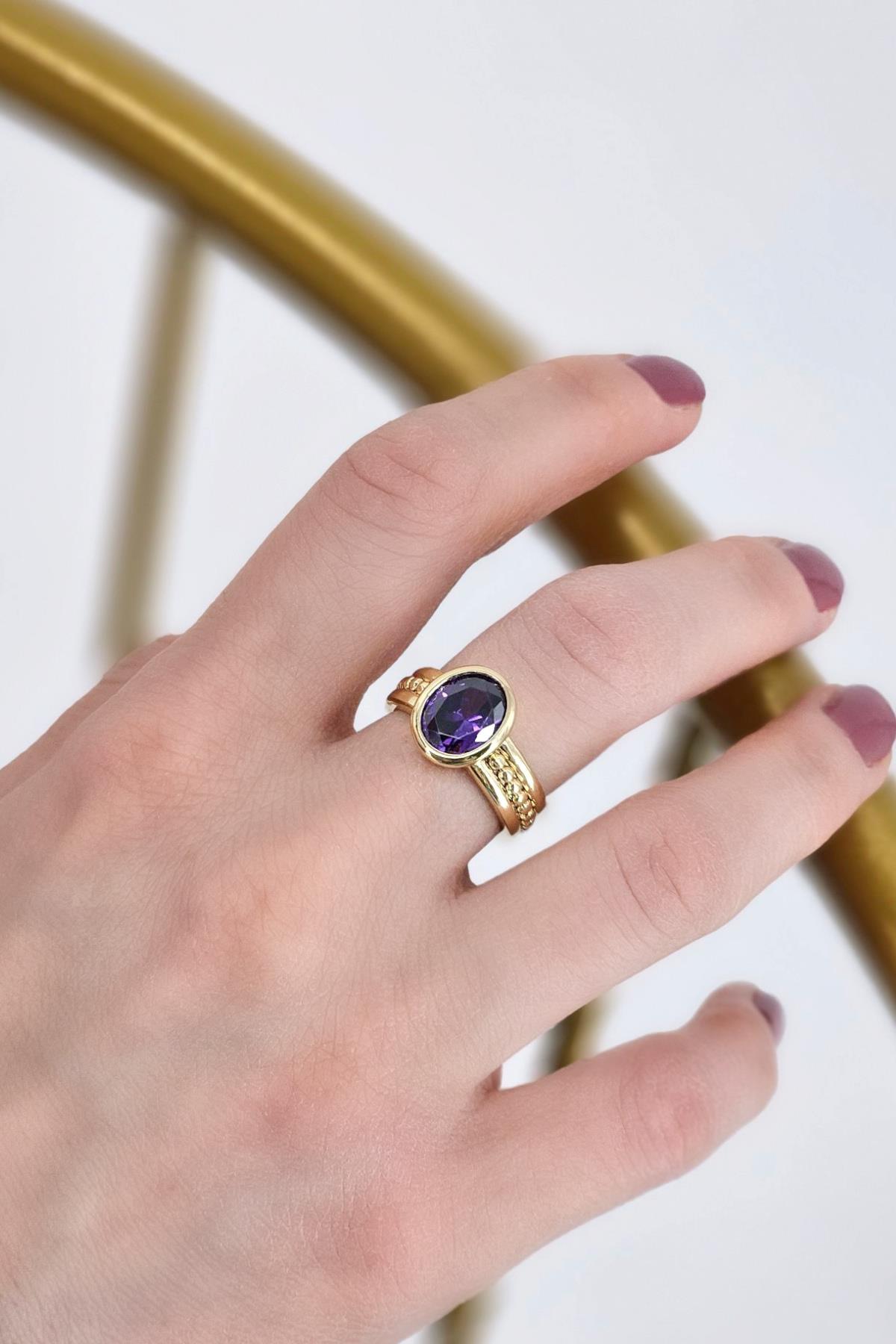 Premium Ayarlanabilir Oval Taşlı Topcuk Yüzük 1458