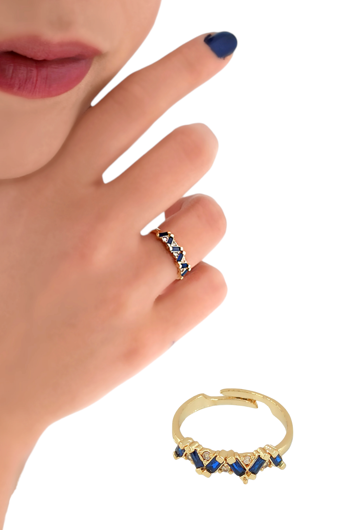 Premium Ayarlanabilir Renkli Baget Taşlı Yüzük