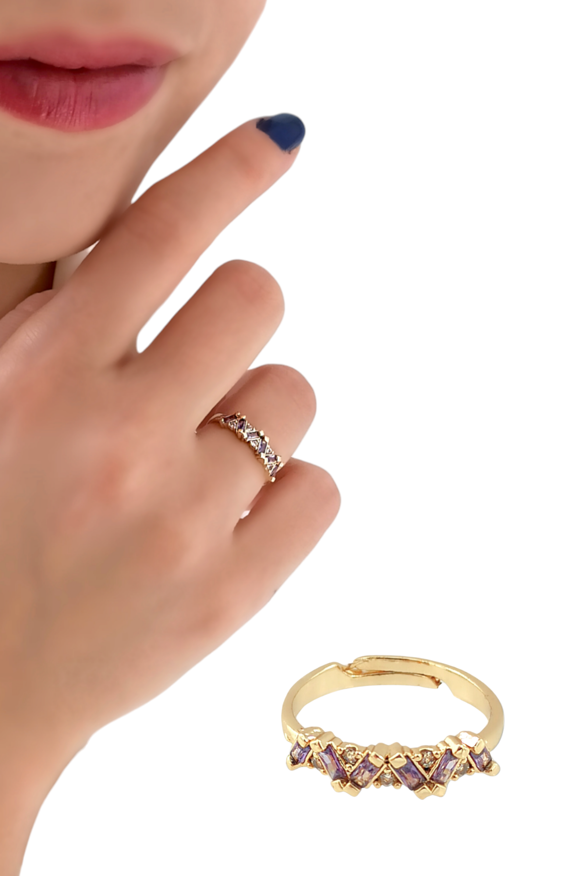 Premium Ayarlanabilir Renkli Baget Taşlı Yüzük