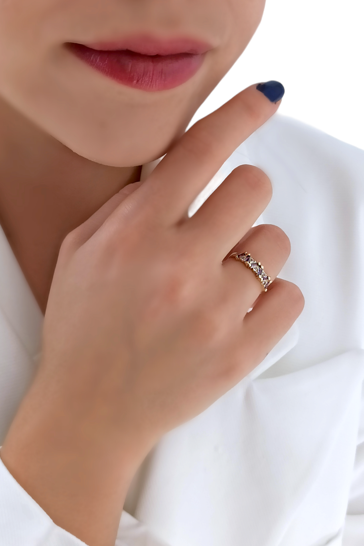 Premium Ayarlanabilir Renkli Baget Taşlı Yüzük