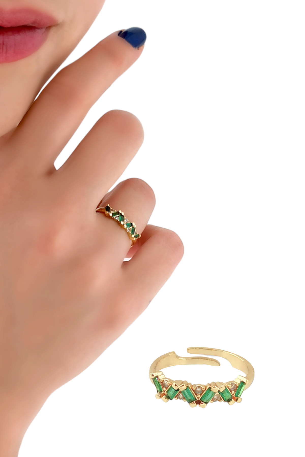 Premium Ayarlanabilir Renkli Baget Taşlı Yüzük