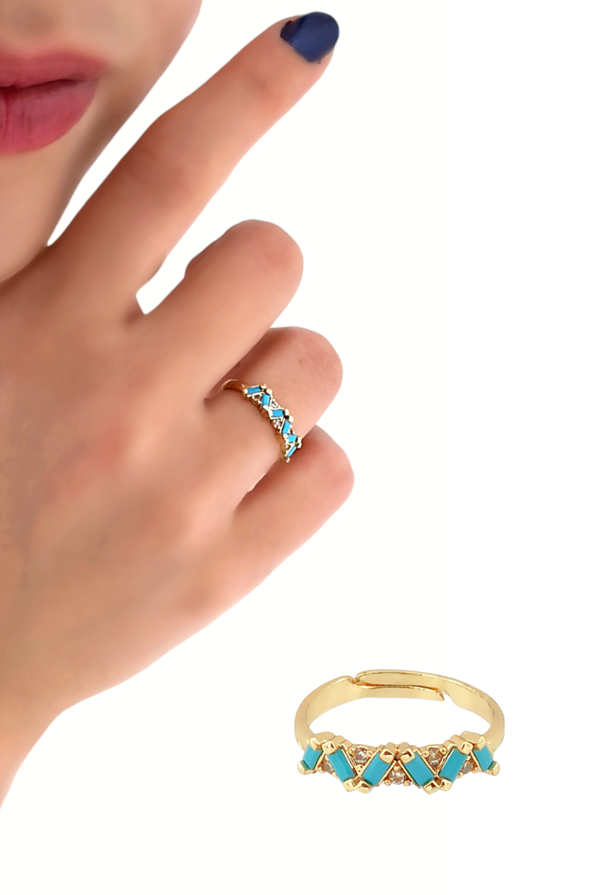 Premium Ayarlanabilir Renkli Baget Taşlı Yüzük