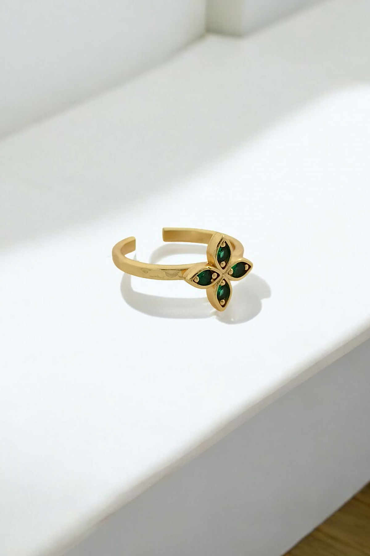 Premium Ayarlanabilir Renkli Taşlı Yonca Yüzük 1456