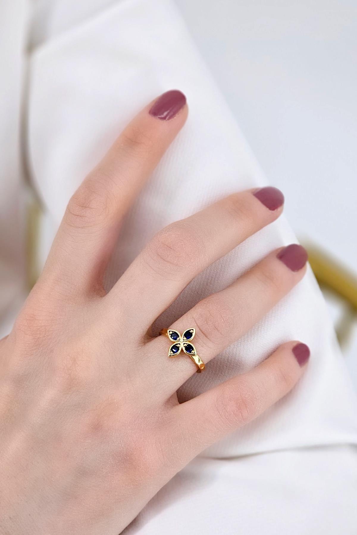 Premium Ayarlanabilir Renkli Taşlı Yonca Yüzük 1456