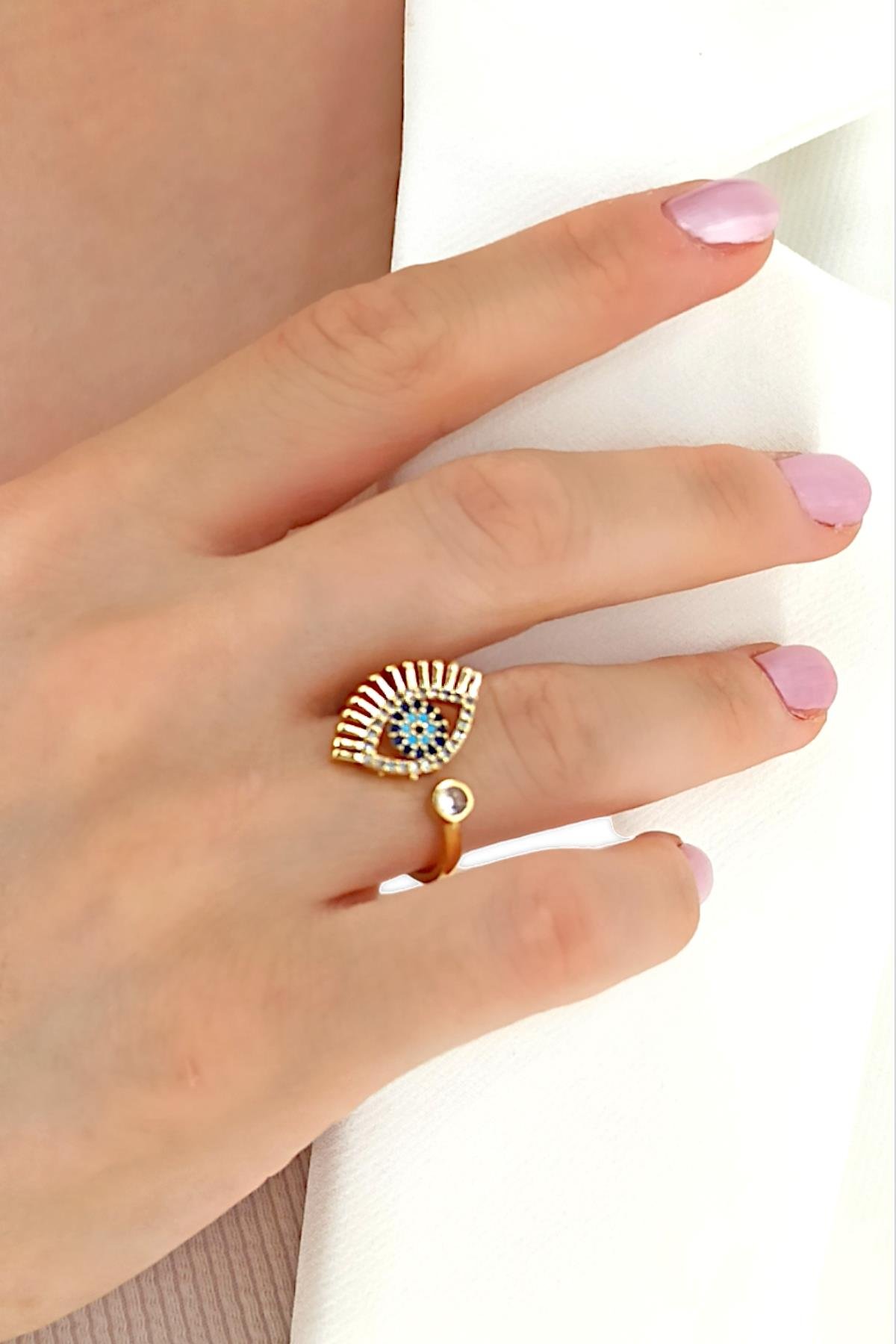 Premium Ayarlanabilir Taşlı Nazar Boncuk Göz Yüzük