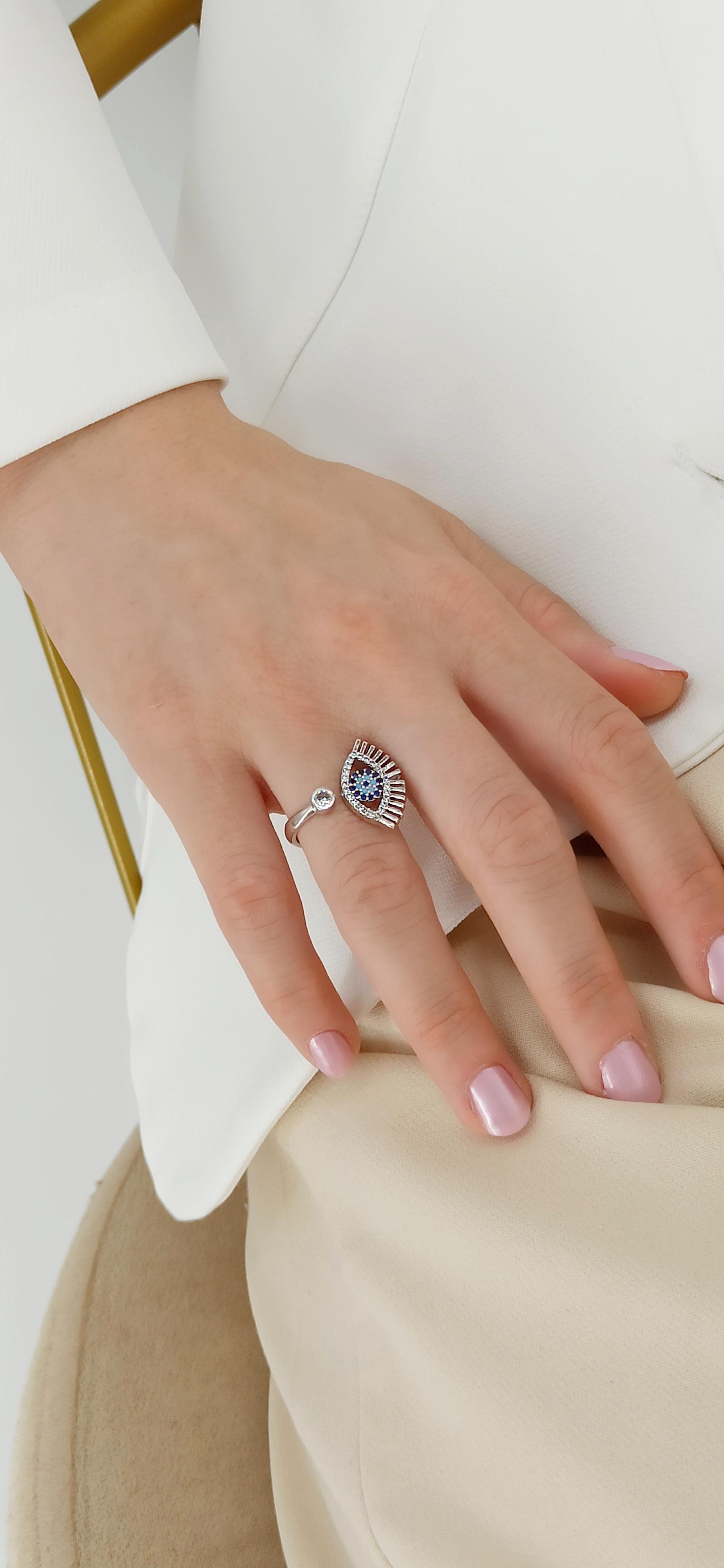 Premium Ayarlanabilir Taşlı Nazar Boncuk Göz Yüzük