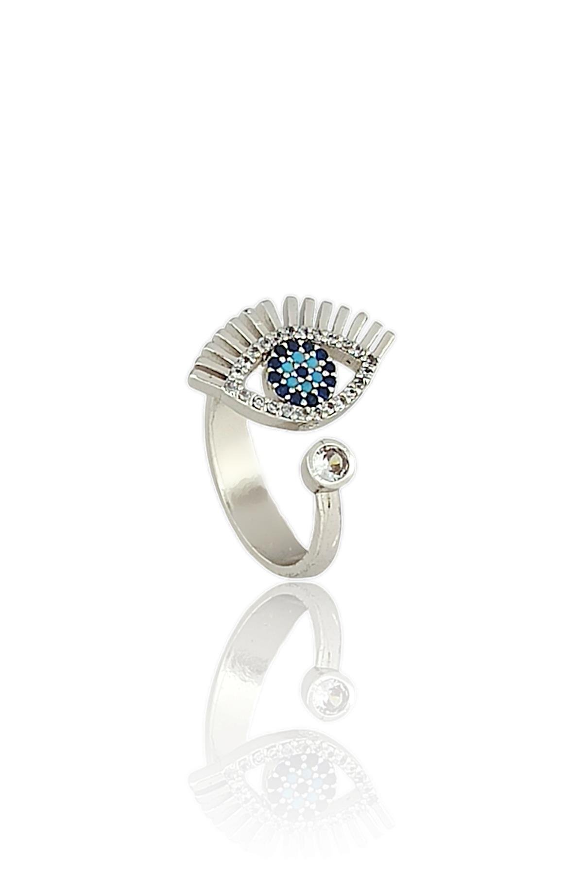 Premium Ayarlanabilir Taşlı Nazar Boncuk Göz Yüzük