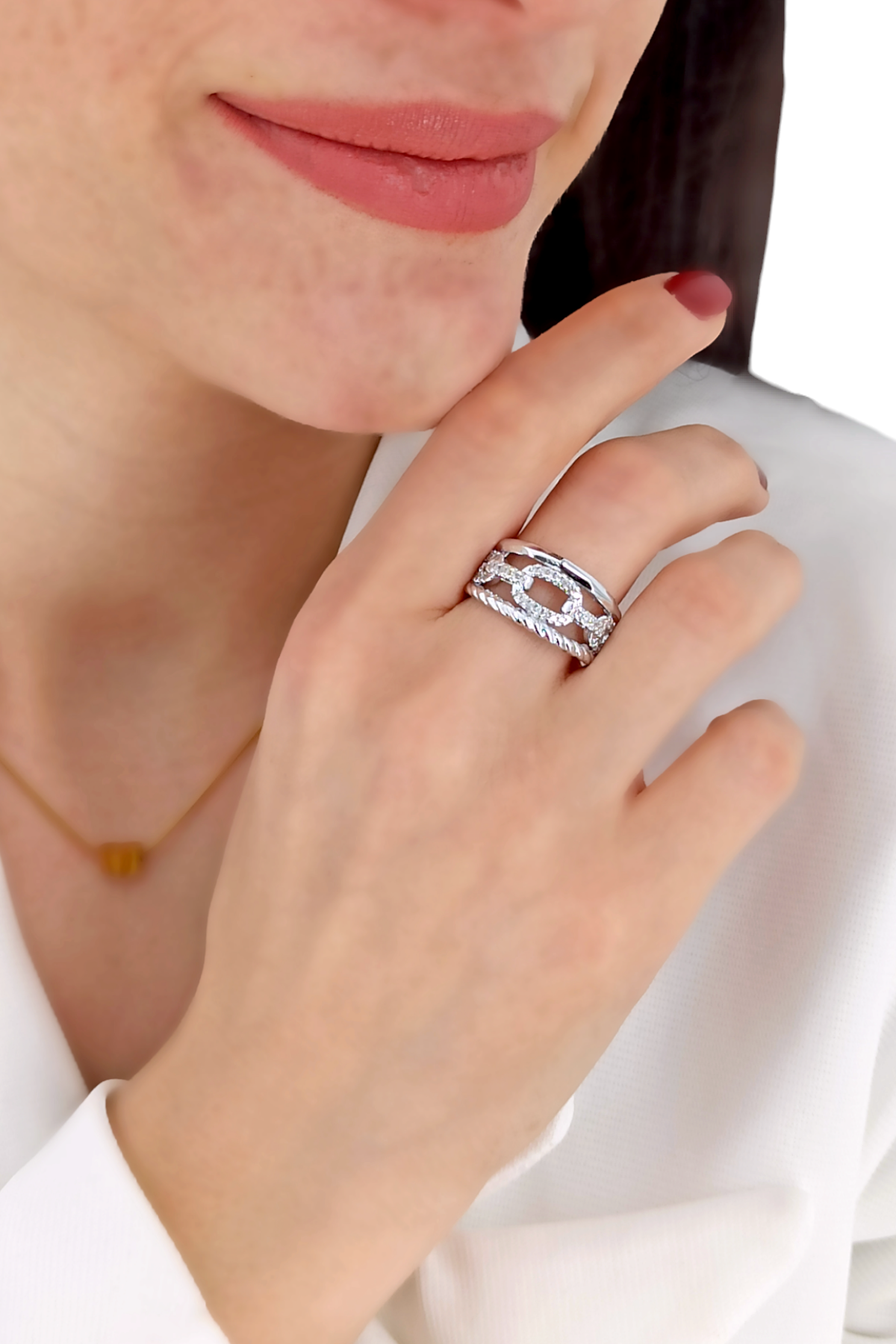 Premium Ayarlanabilir Taşlı Üç Sıra Zincir Yüzük