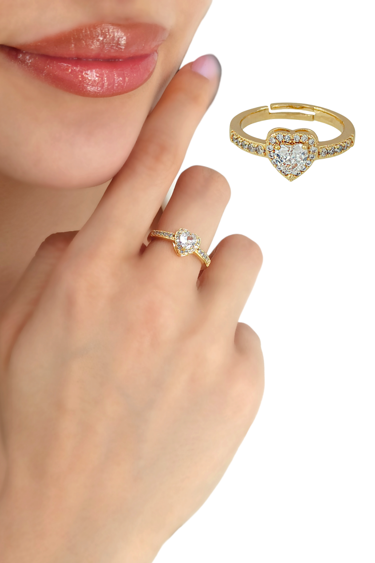 Premium Ayarlanabilir Zirkon Taş Kalp Yüzük