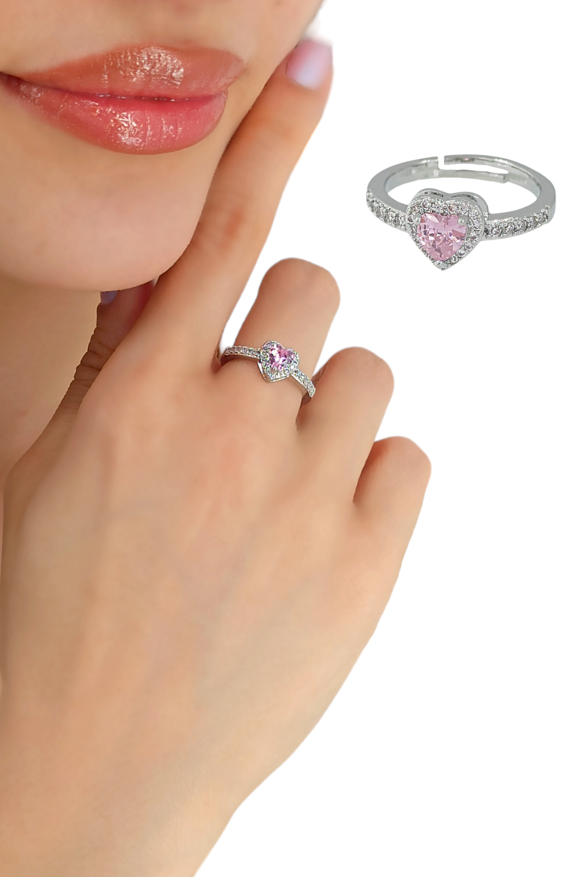 Premium Ayarlanabilir Zirkon Taş Kalp Yüzük