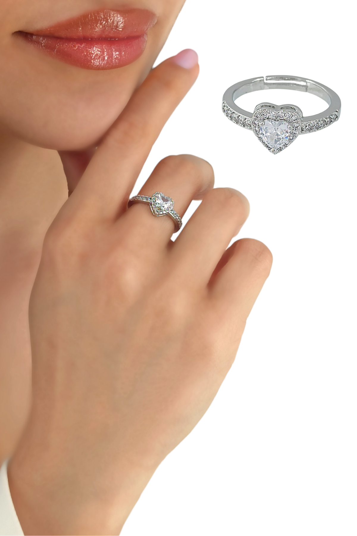 Premium Ayarlanabilir Zirkon Taş Kalp Yüzük