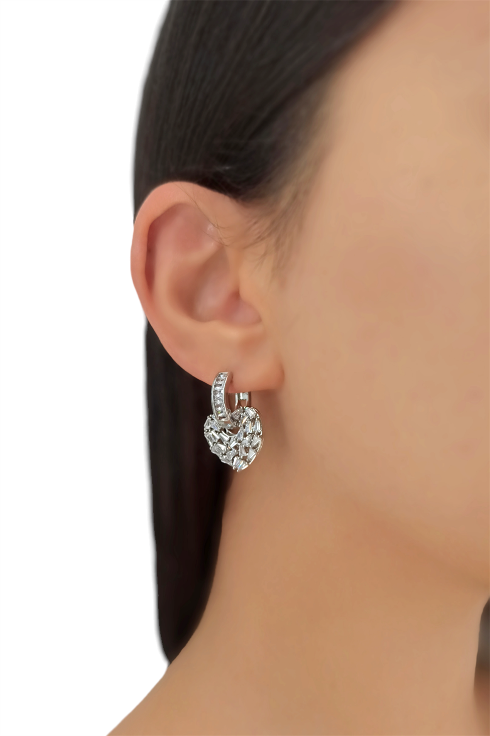 Premium Baget Taş Kalp Küpe