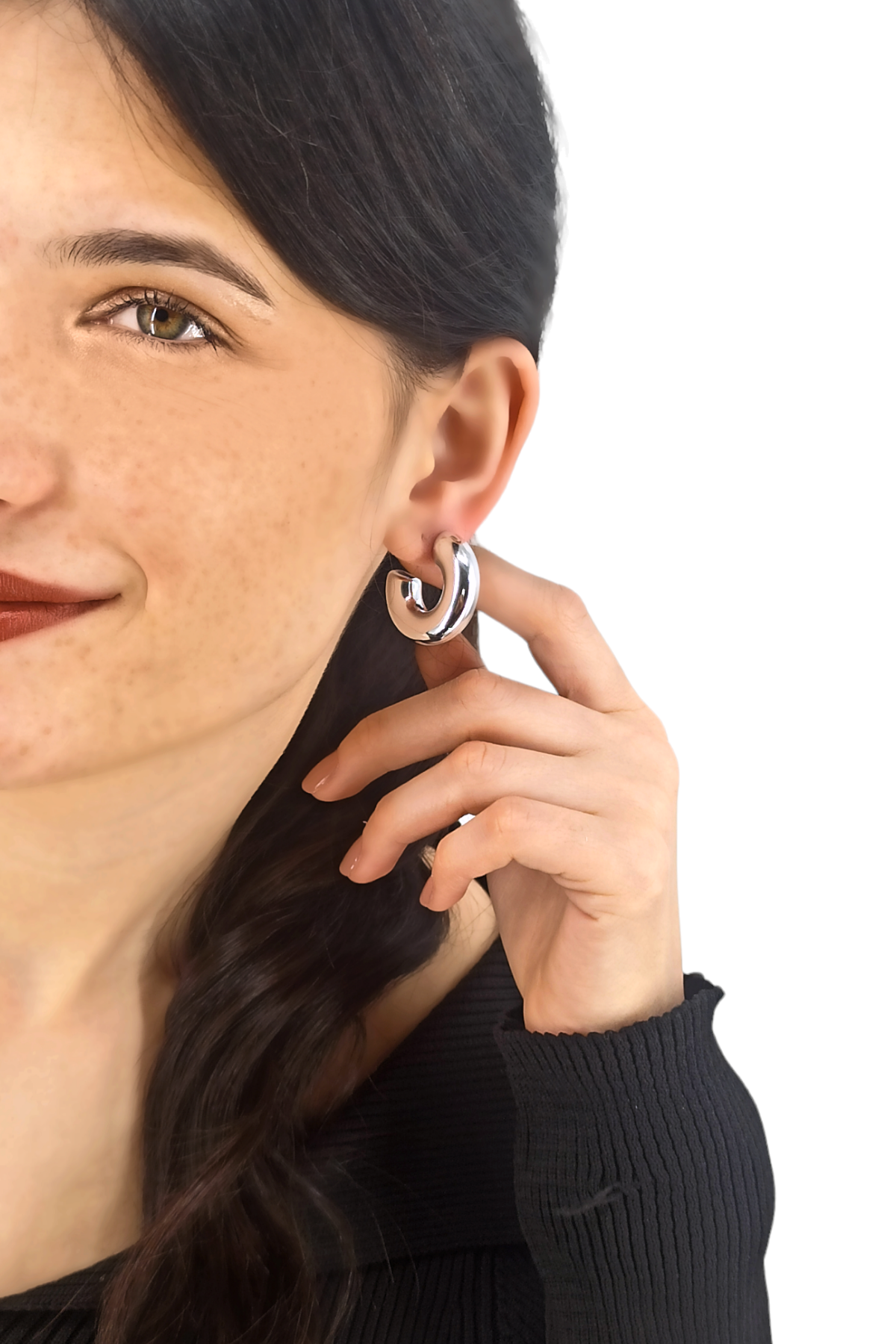 Premium Bombeli Ay Halka Küpe 