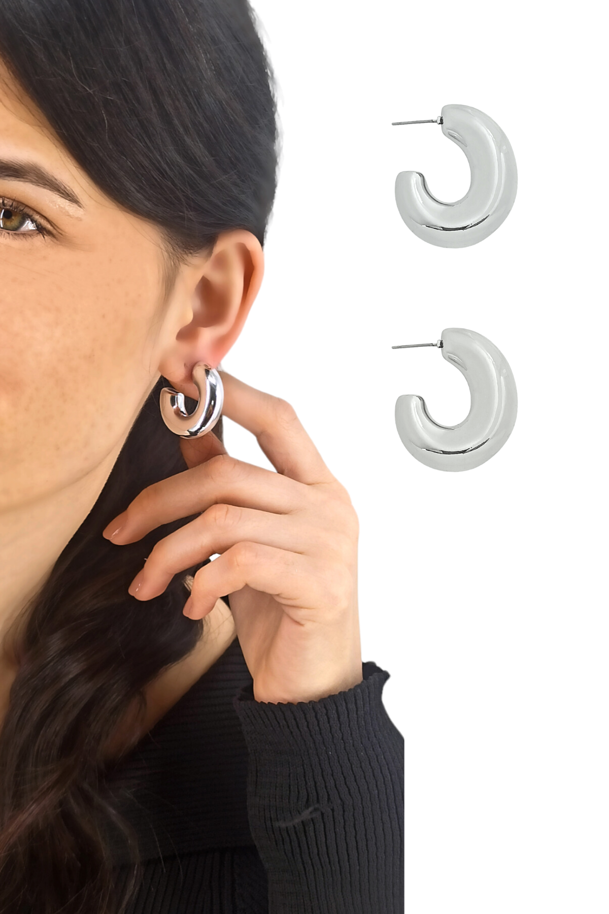 Premium Bombeli Ay Halka Küpe 