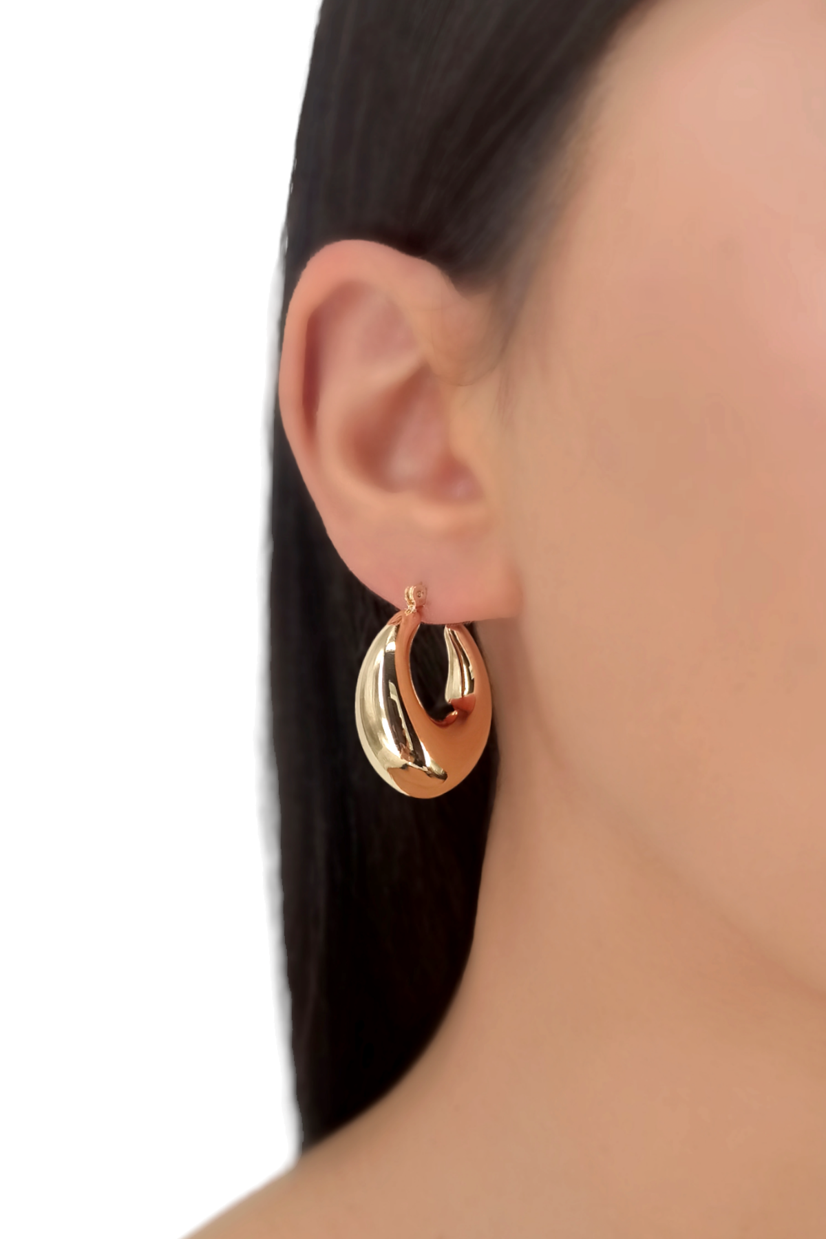 Premium Bombeli Oval Halka Küpe