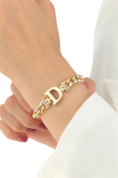 Premium D Harf Bileklik Zirkon Taş