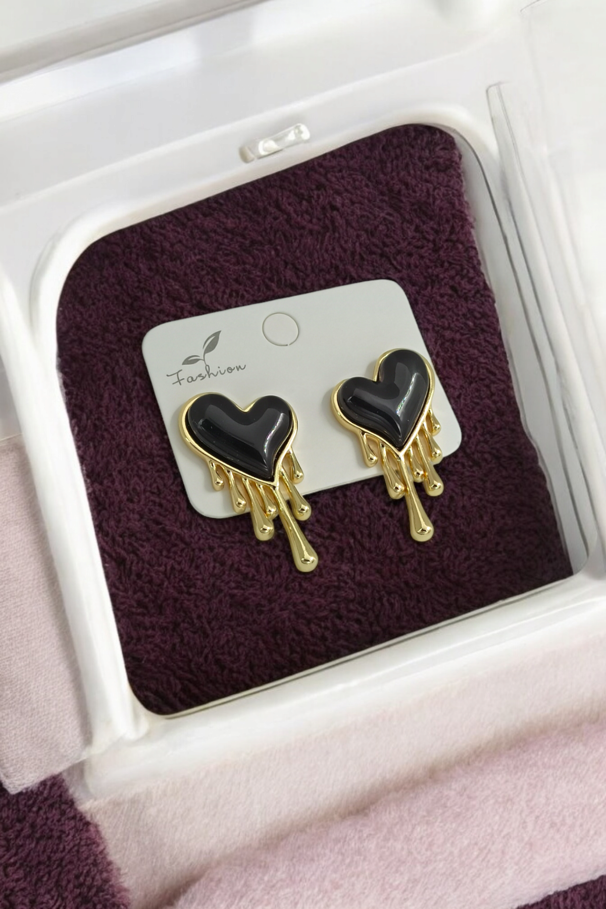 Premium Damla Mineli Kalp Küpe 35586