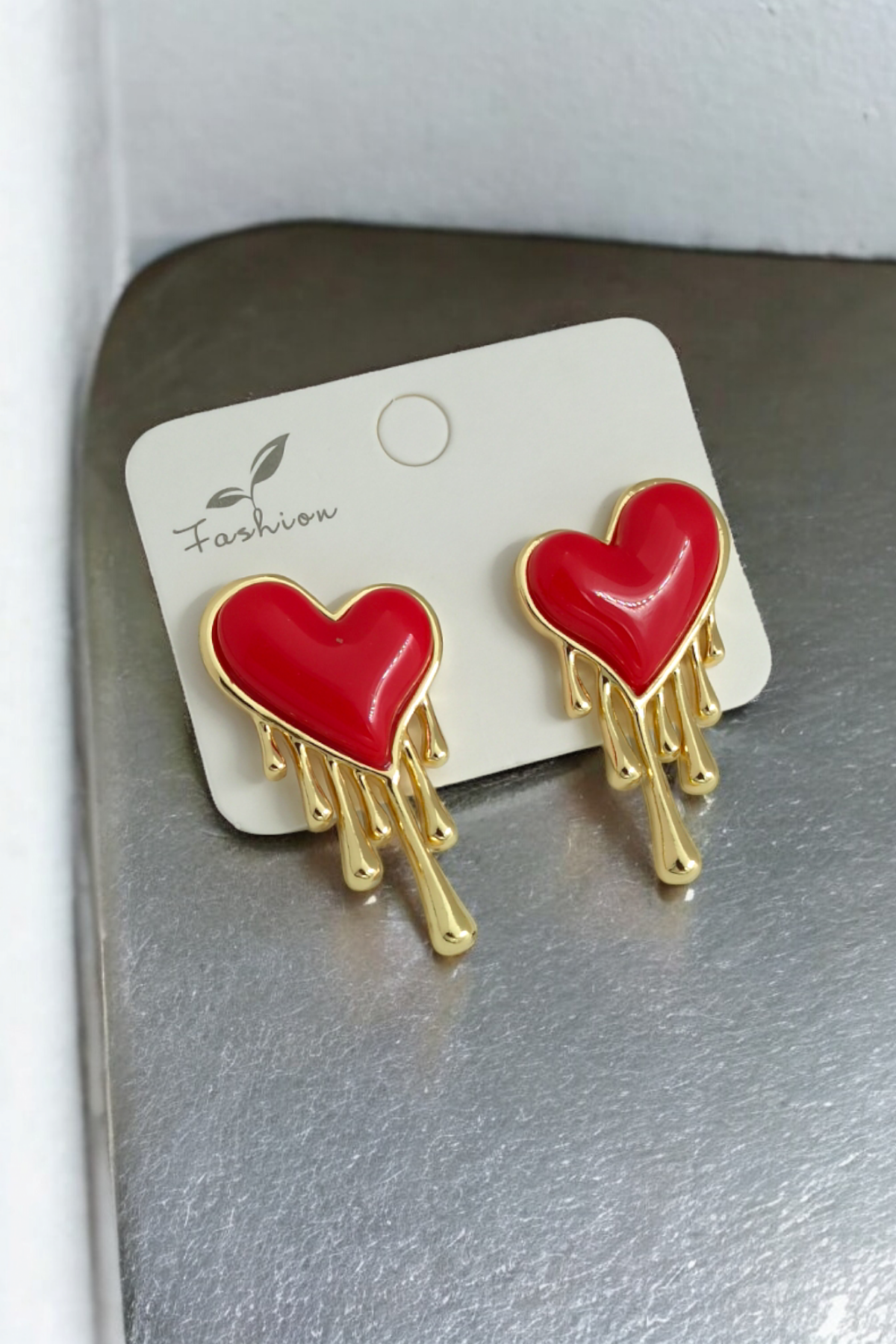 Premium Damla Mineli Kalp Küpe 35586