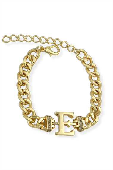 Premium E Harf Bileklik Zirkon Taş