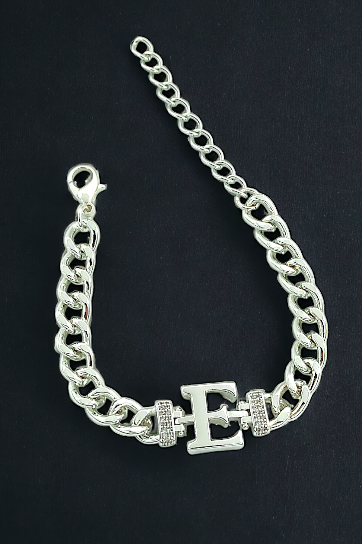 Premium E Harf Bileklik Zirkon Taş