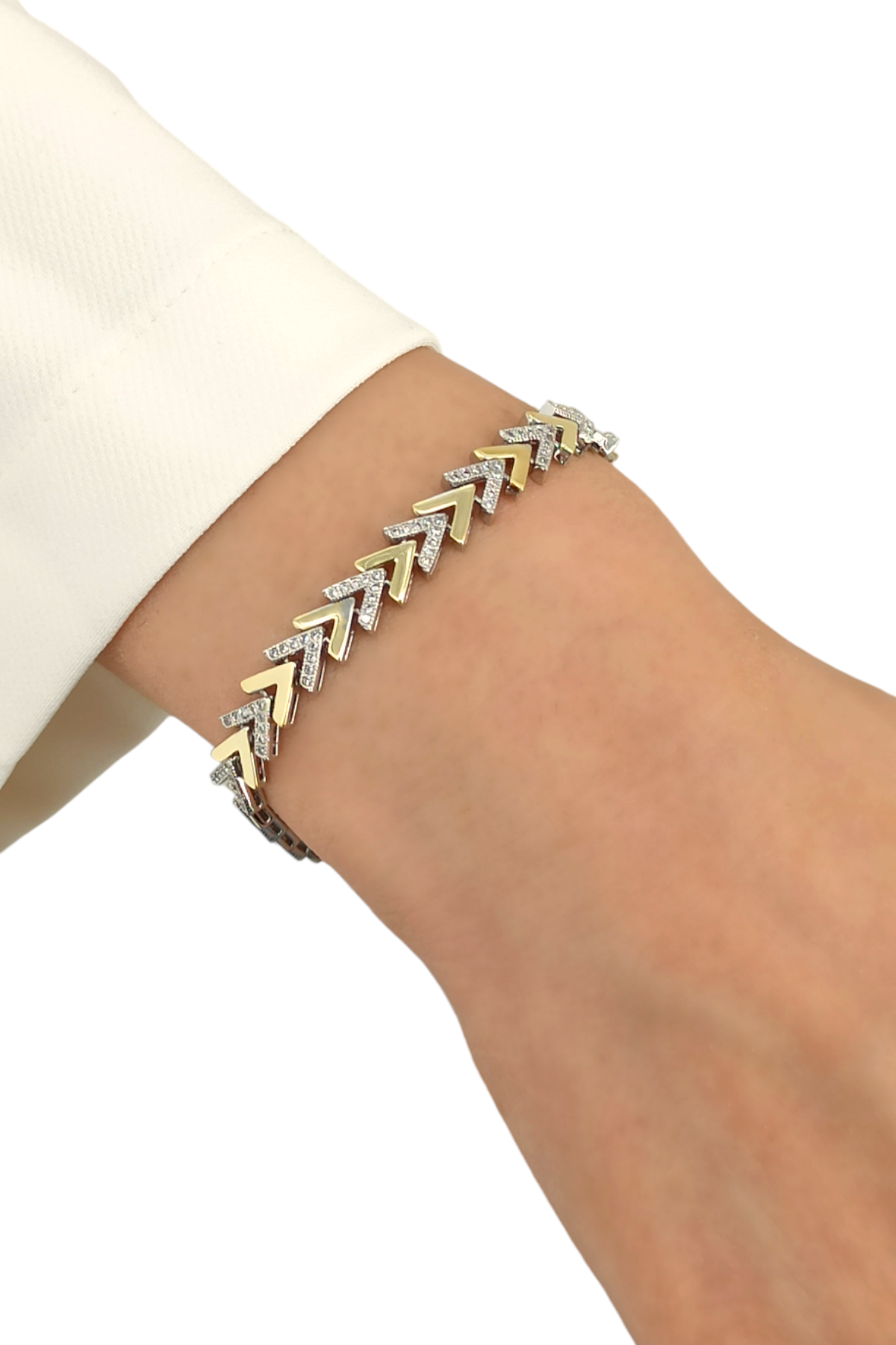 Premium İki Renk Taşlı V Bileklik