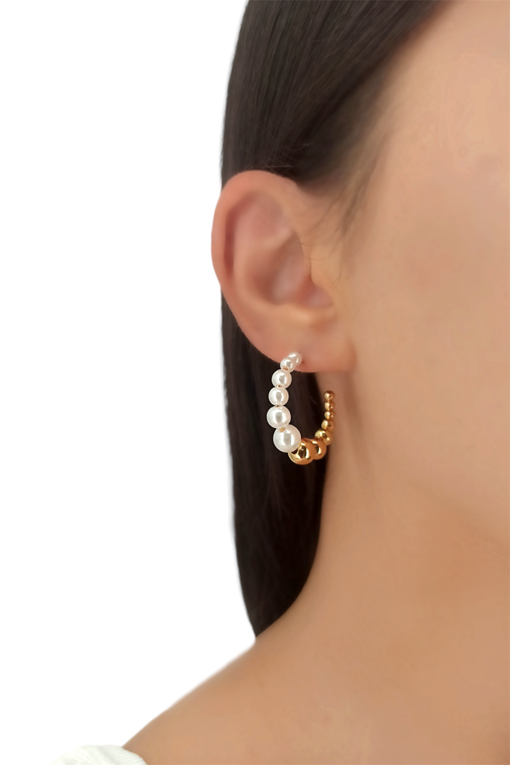 Premium İncili Halka Küpe