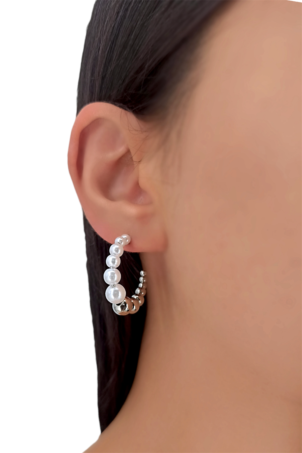 Premium İncili Halka Küpe