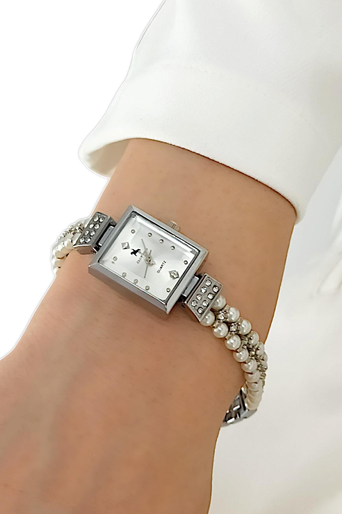 Premium İncili Kordon Plaka Kare Saat