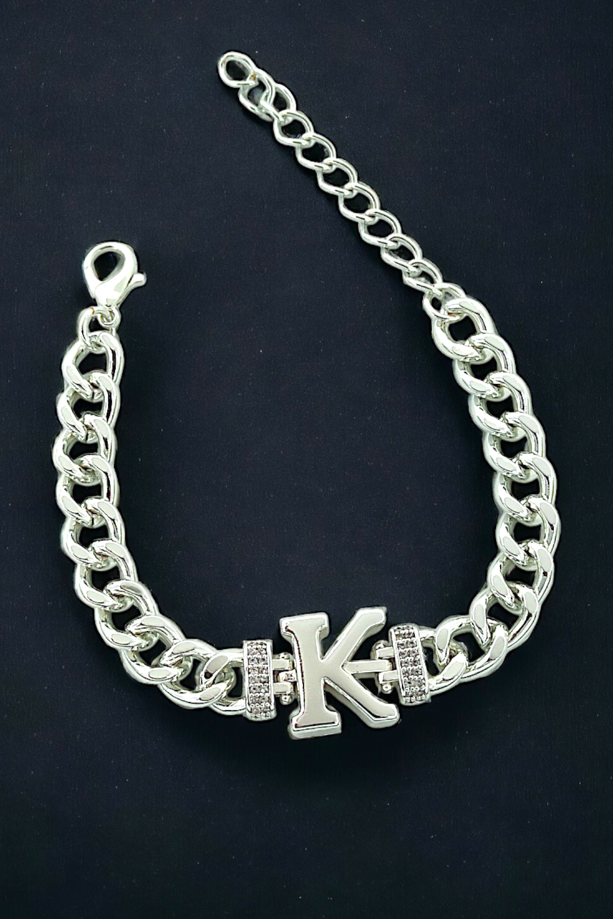 Premium K Harf Bileklik Zirkon Taş