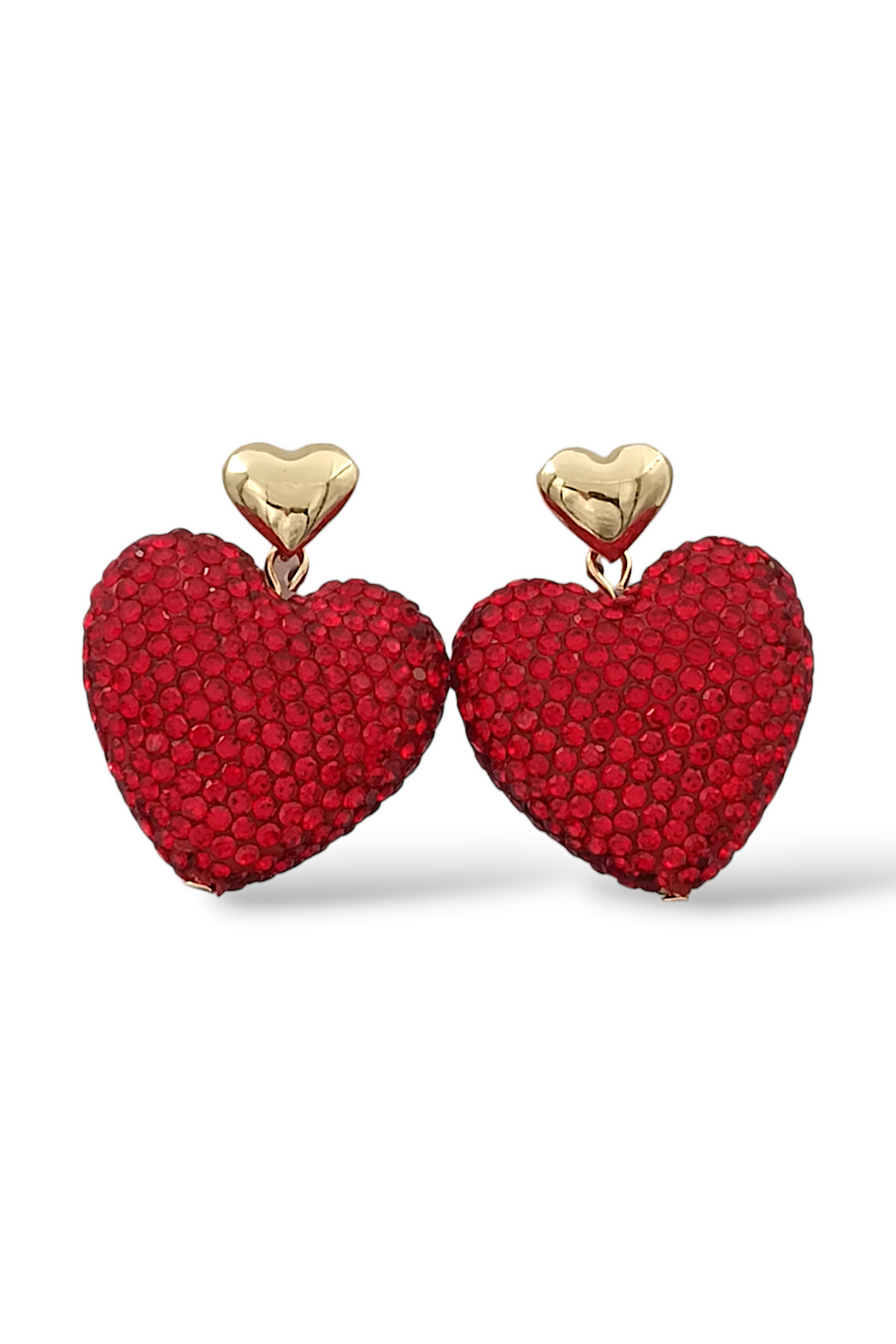 Premium Kalp Küpe Full Taşlı Plaka Bombeli Kalp Küpe