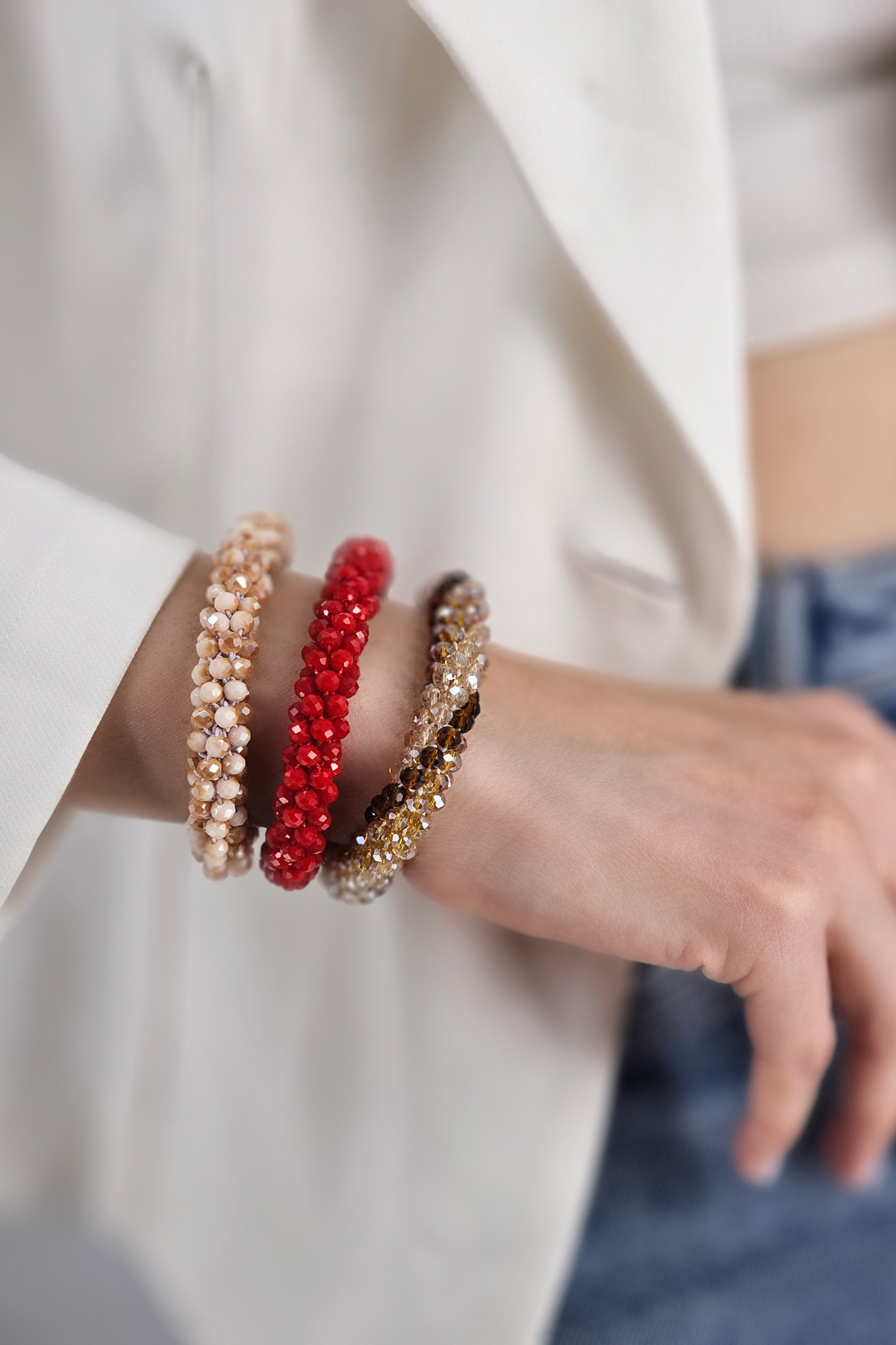 Premium Kristal Taşlı Boncuk Bileklik Lastikli Kristal Boncuk Bileklik