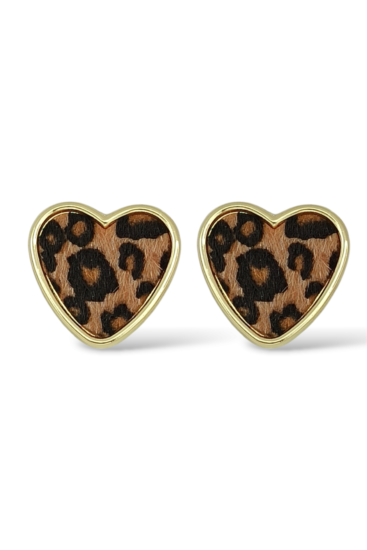Premium Leopar Desenli Altın Çerçeveli Kalp Küpe