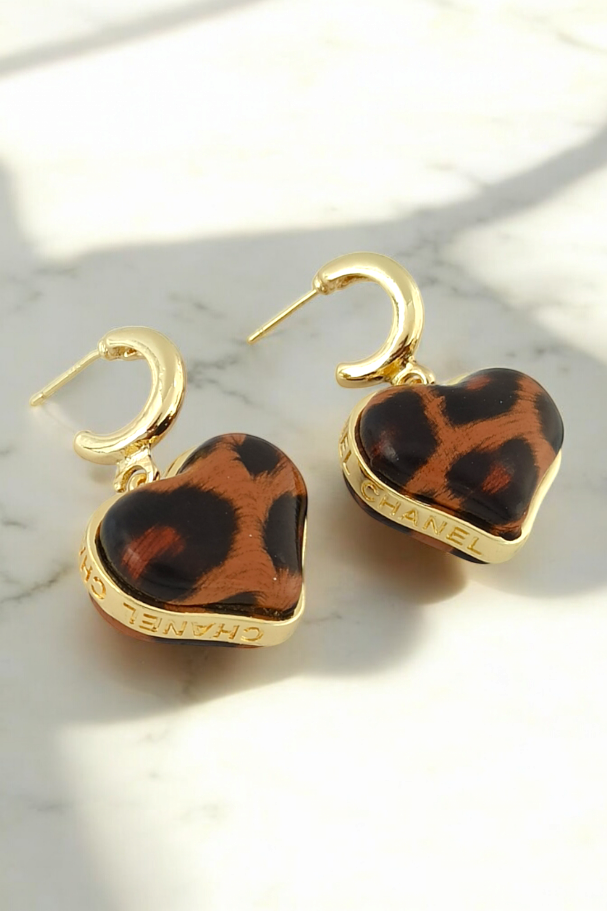 Premium Leopar Desenli Kalp Küpe