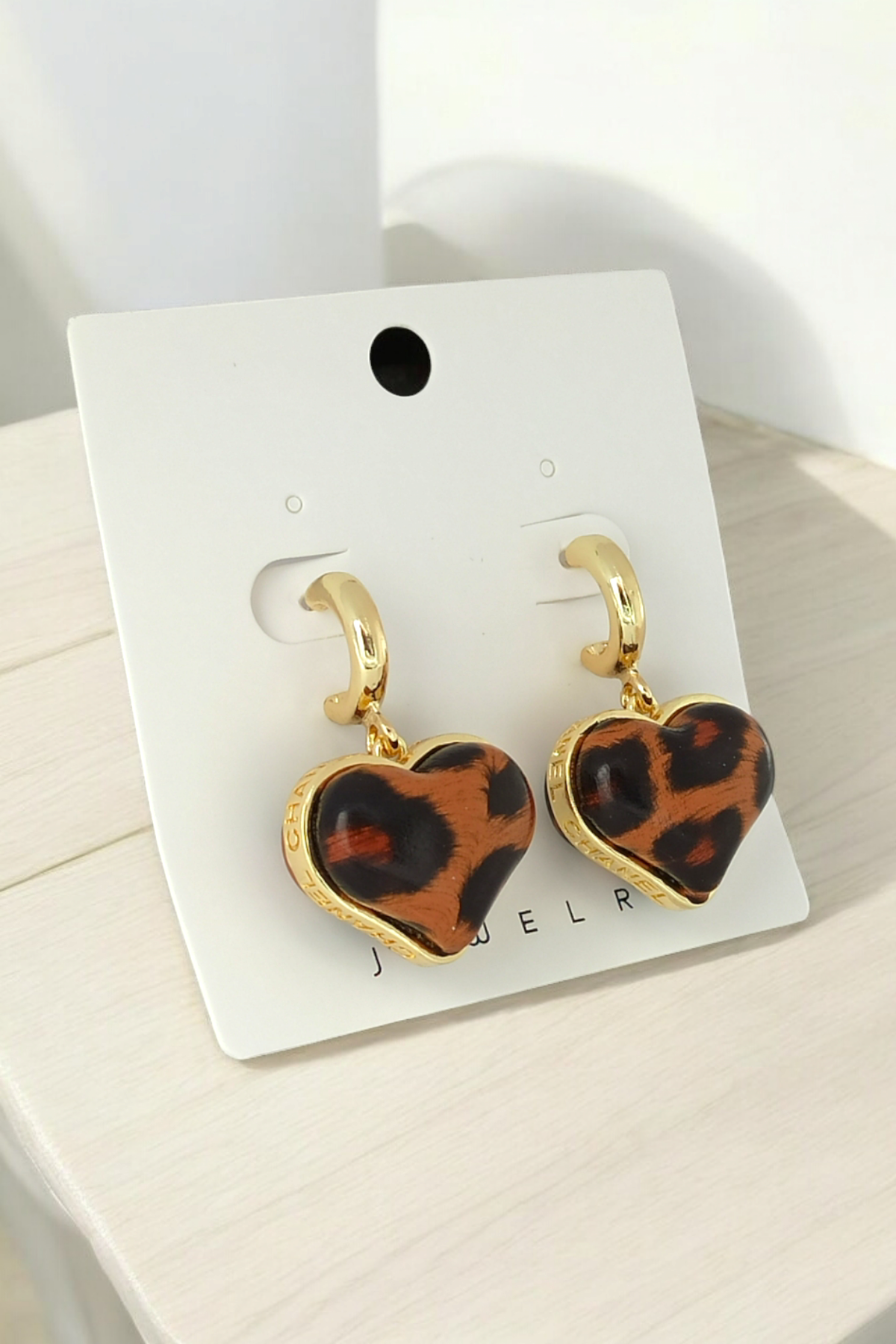 Premium Leopar Desenli Kalp Küpe