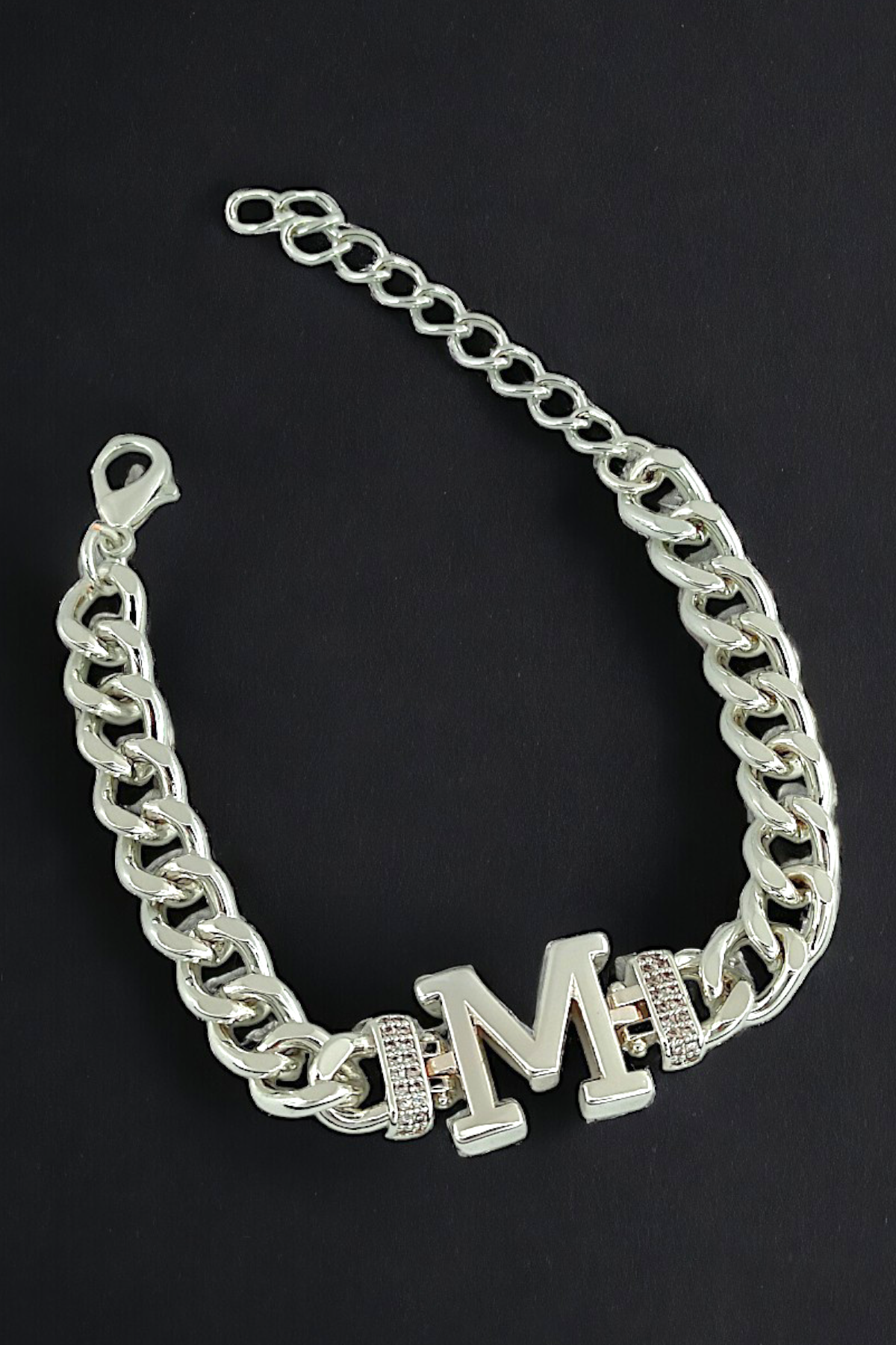 Premium M Harf Bileklik Zirkon Taş