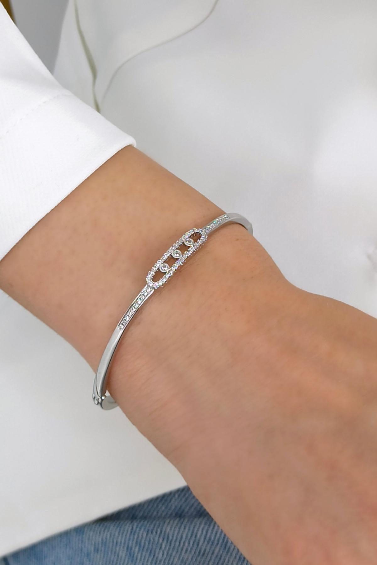 Premium Messika Kelepçe Bileklik Üç Taş Kelepçe Bileklik