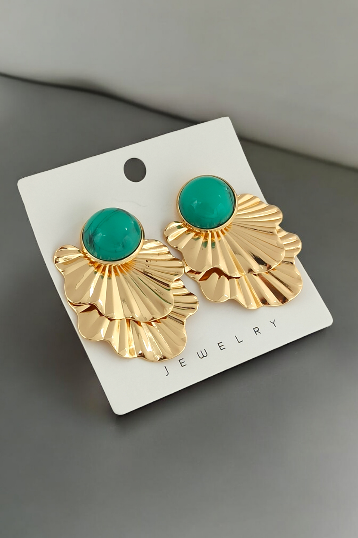 Premium Mineli Plaka Yaprak Küpe