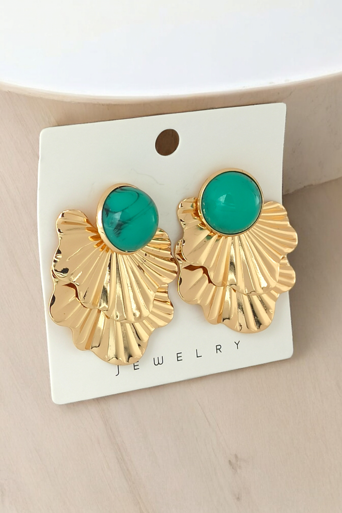 Premium Mineli Plaka Yaprak Küpe