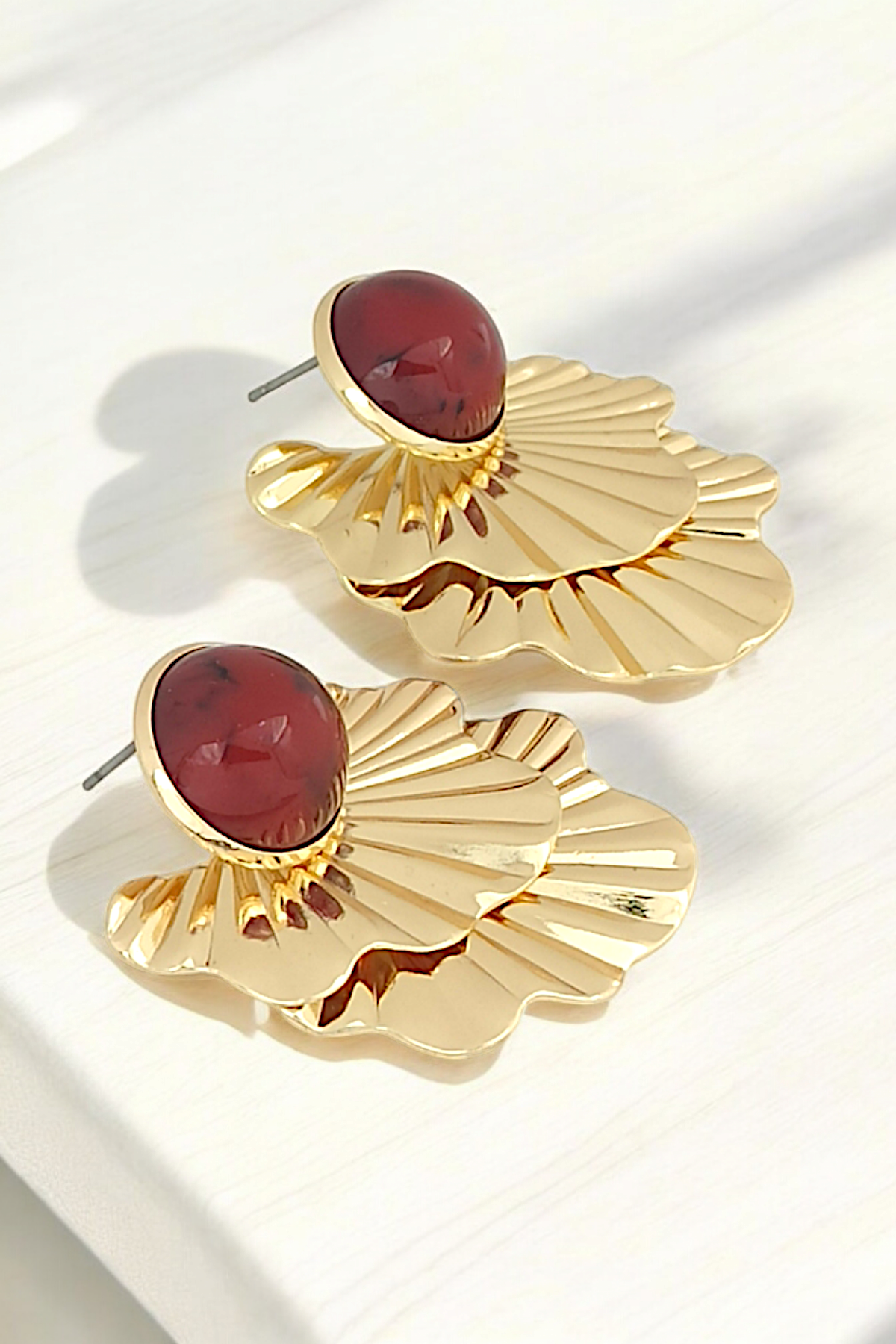 Premium Mineli Plaka Yaprak Küpe