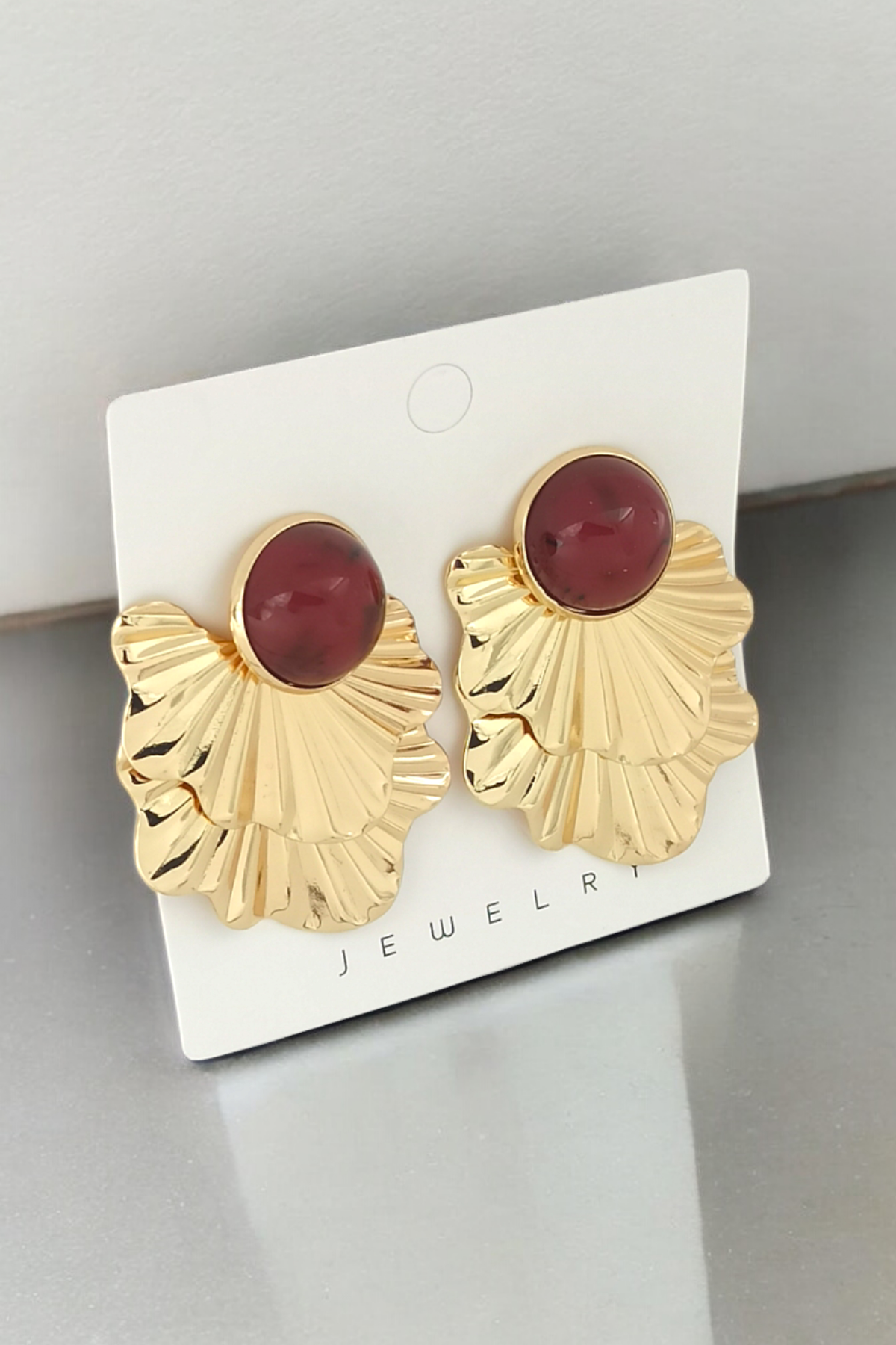 Premium Mineli Plaka Yaprak Küpe