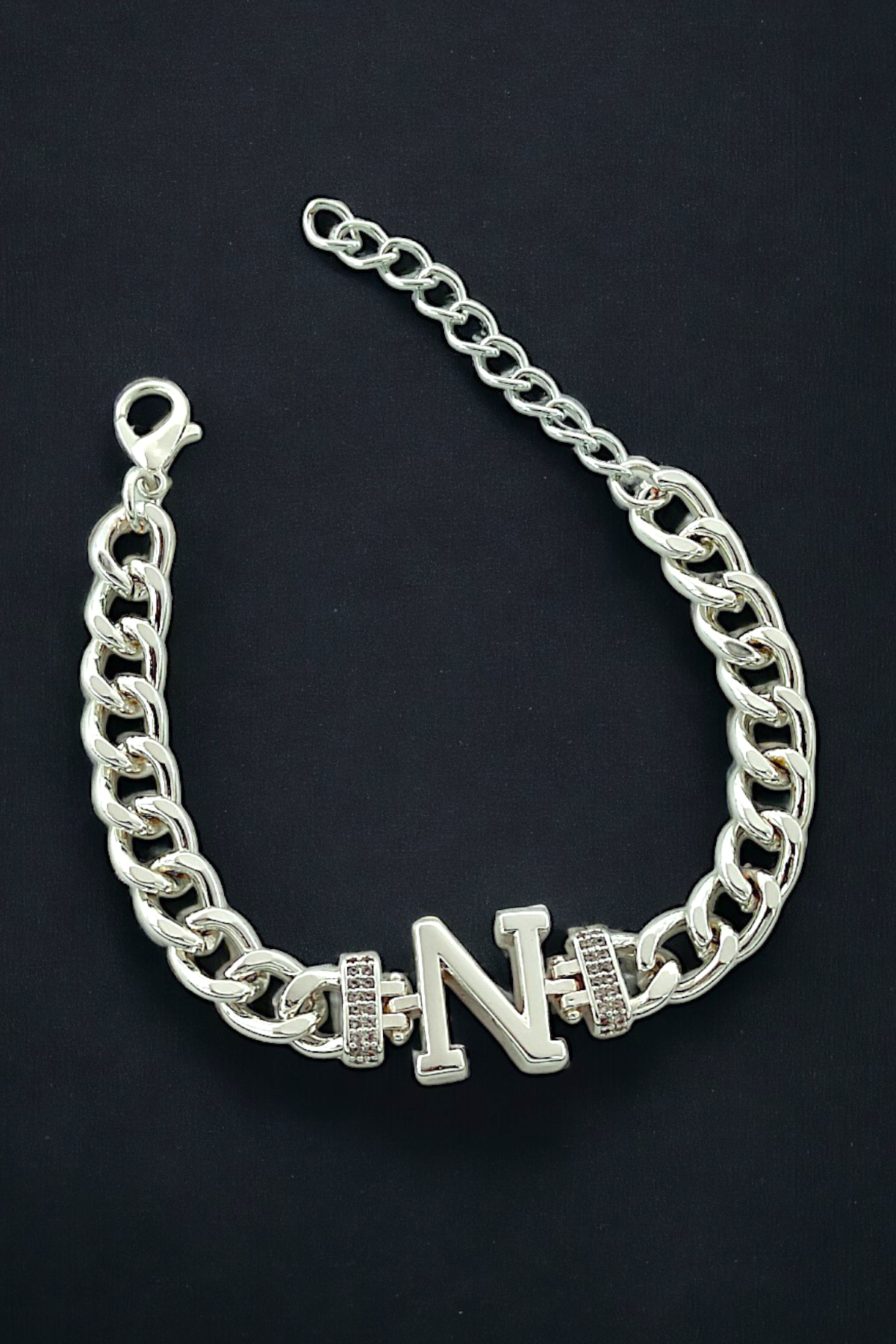 Premium N Harf Bileklik Zirkon Taş