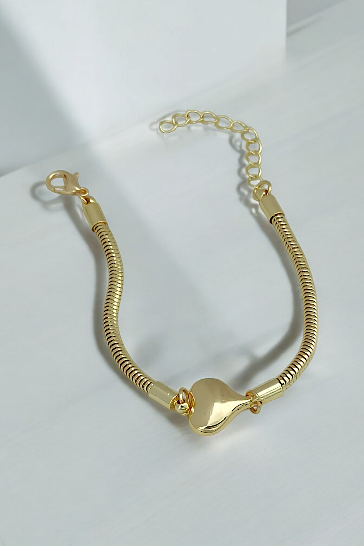 Premium Plaka Kalp Yılan Zincir Bileklik