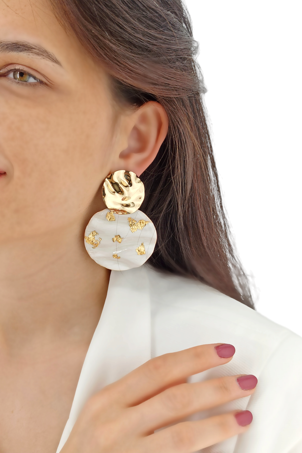 Premium Plaka Sedefli Yuvarlak Küpe 