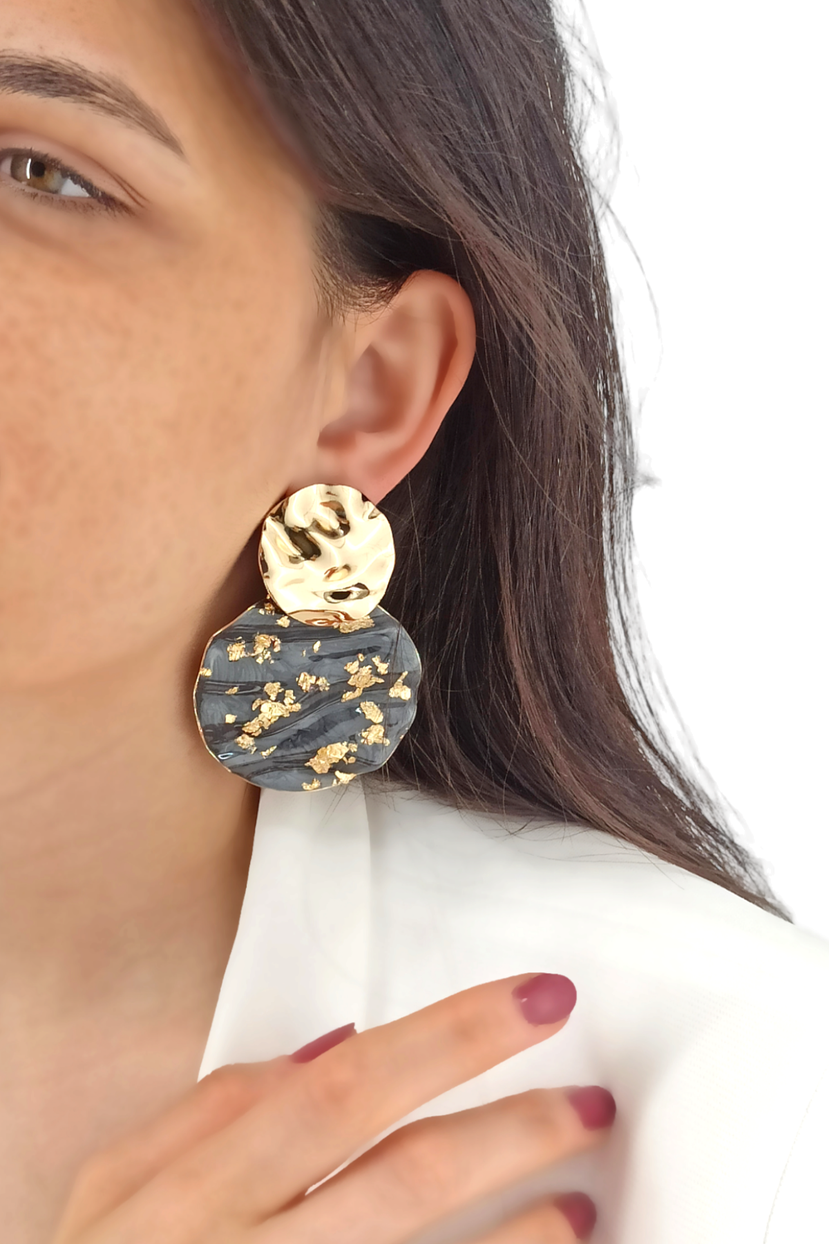 Premium Plaka Sedefli Yuvarlak Küpe 