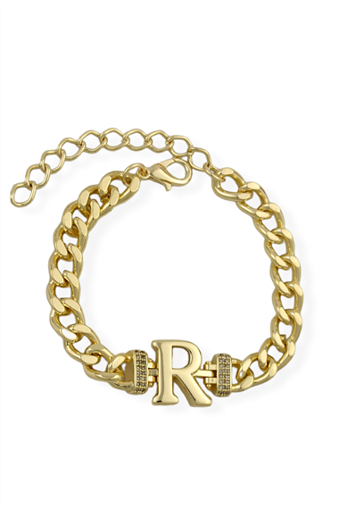 Premium R Harf Bileklik Zirkon Taş