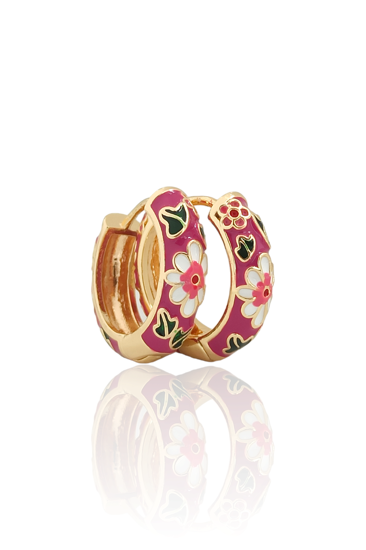 Premium Renkli Çiçek Desen Halka Küpe