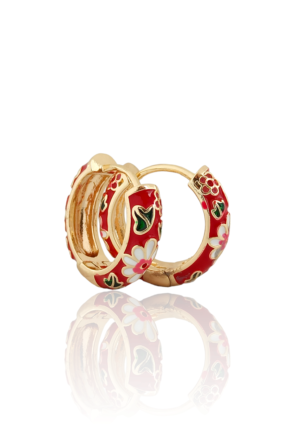 Premium Renkli Çiçek Desen Halka Küpe