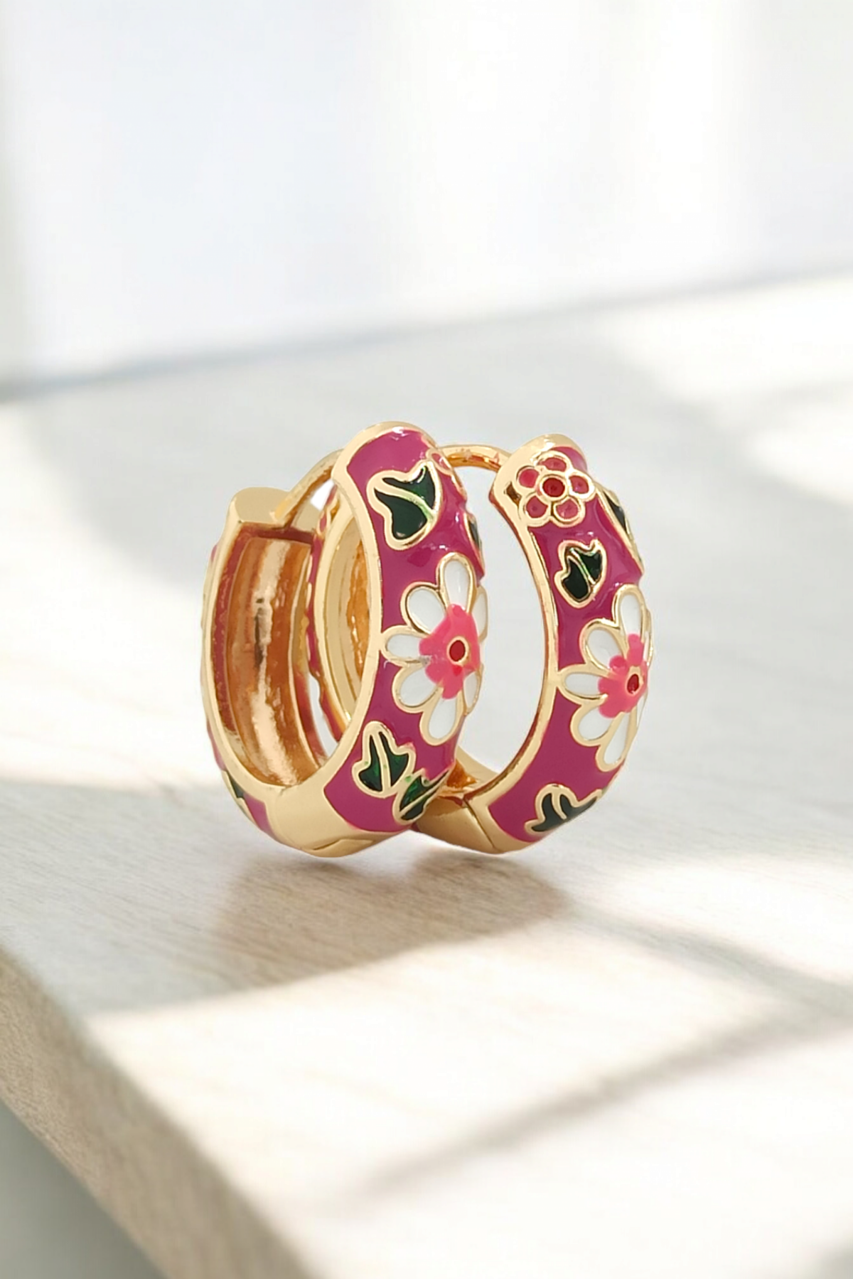 Premium Renkli Çiçek Desen Halka Küpe